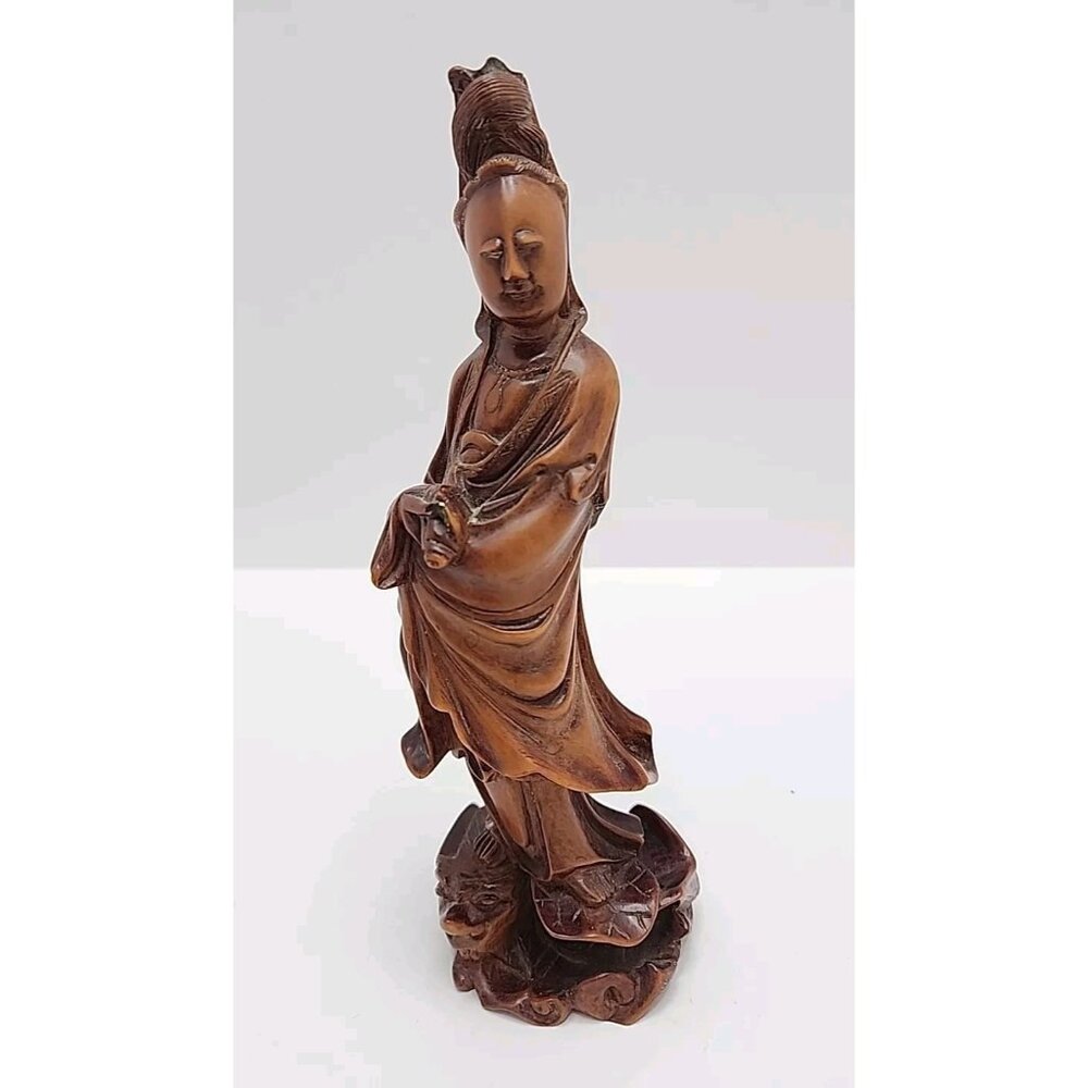 Vintage Hand Carved Wood Chinese Lady Figure Statue 8" Tall